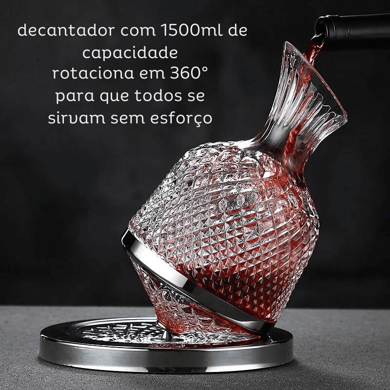 Decantador de Vinho Giratório em Vidro de Cristal Premium 1500ml