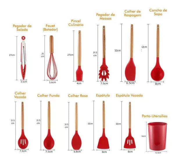 Kit Jogo 12 Peças Utensílios de Cozinha em Silicone